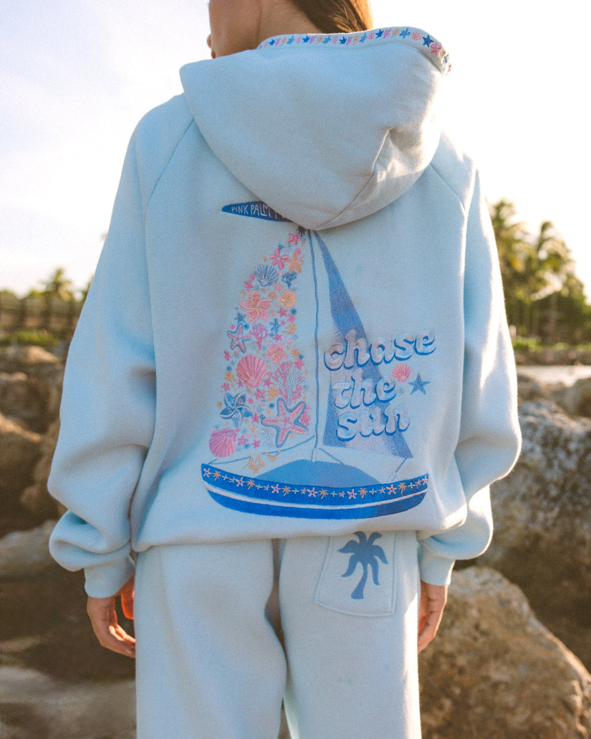 “Chase the Sun” Relaxed Hoodie in Sky Blue