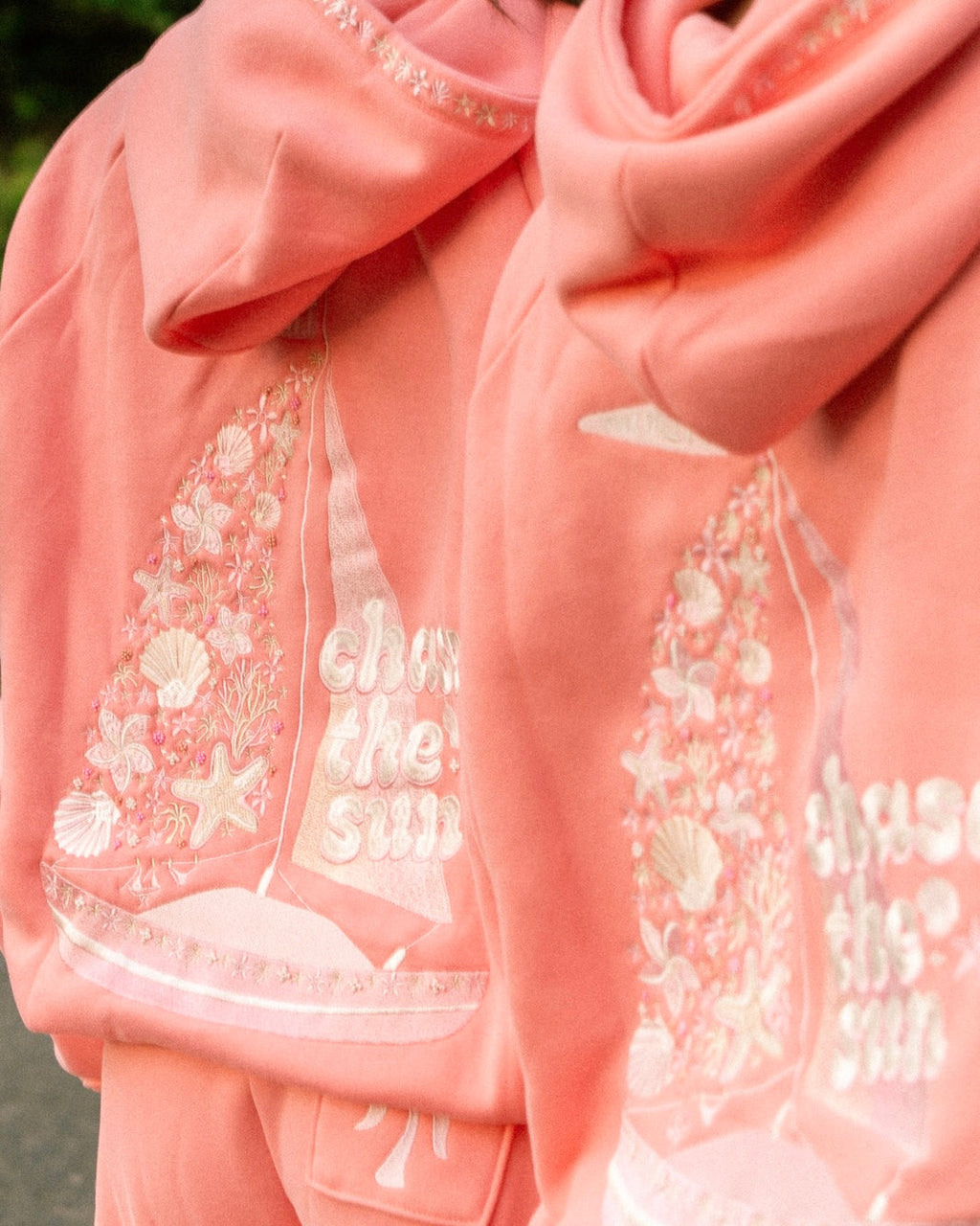 “Chase the Sun” Relaxed Hoodie in Coral Pink