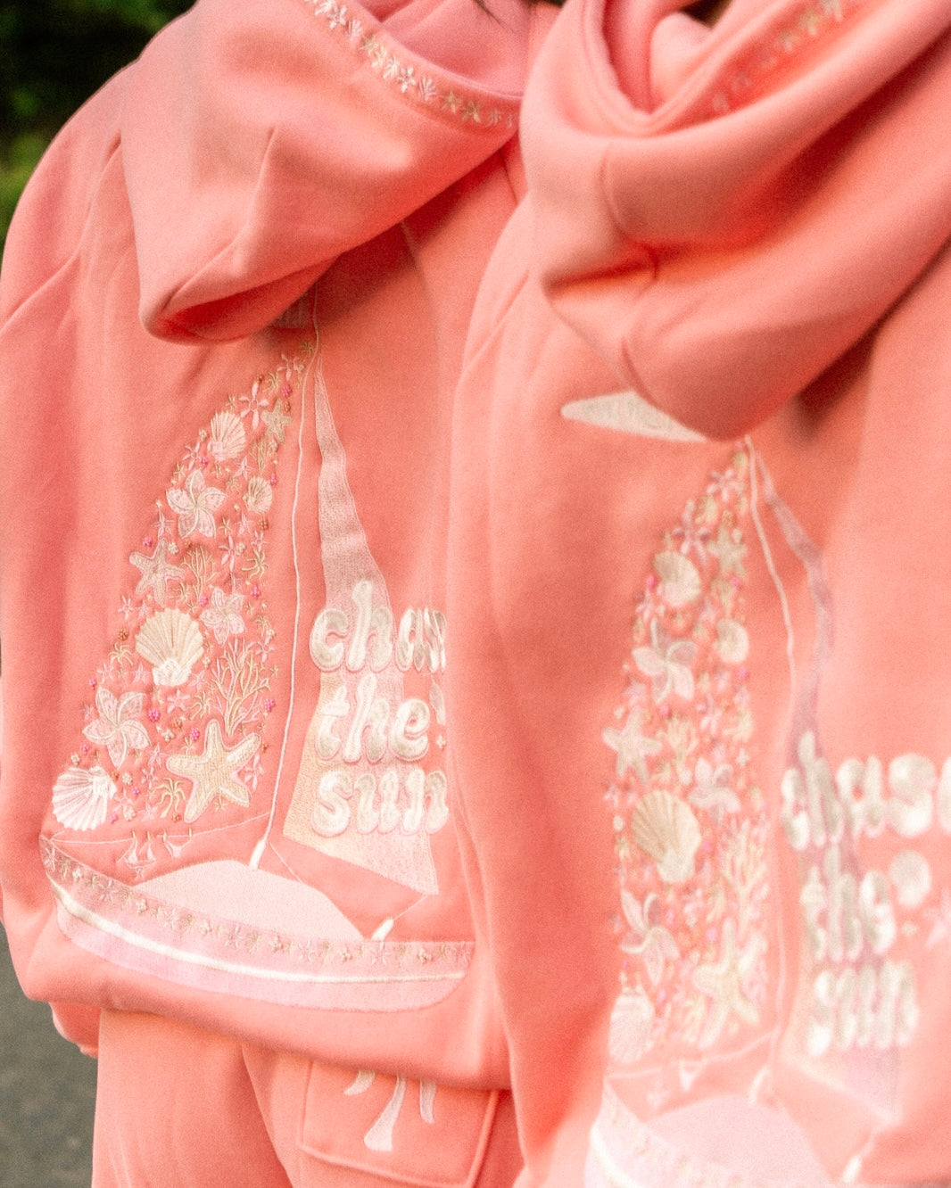 “Chase the Sun” Relaxed Hoodie in Coral Pink
