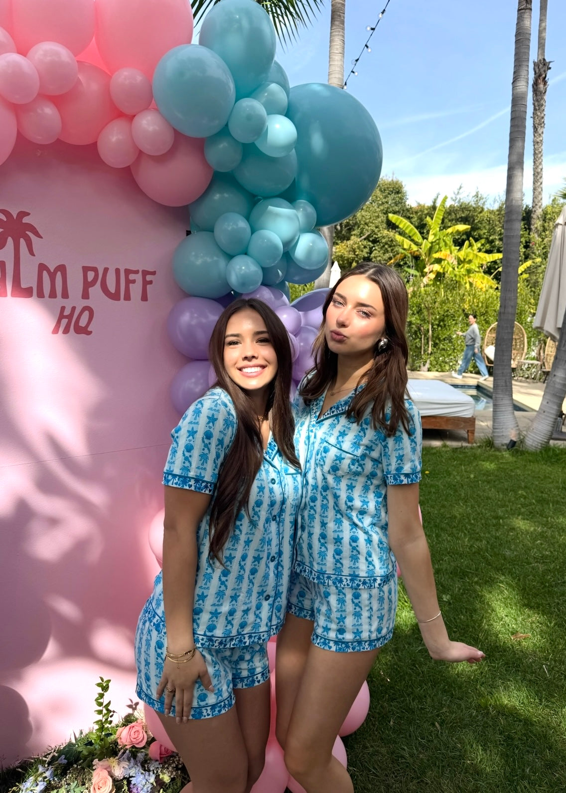 Pink Palm Pajamas in Seabreeze